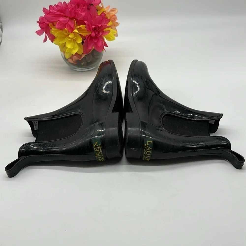 Ralph Lauren Tally Black Pull On Short Rain Boots Size 9 BAB6611H